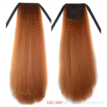 Wholesale Synthetic Long Afro Style Black Ponytail Hairpiece Water Wave Wrap Around Hairpiece Extension